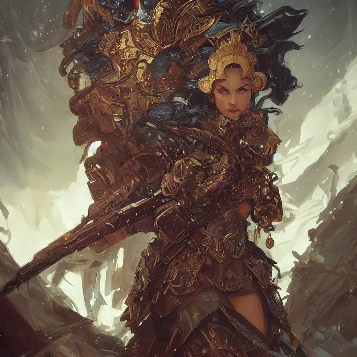 Image similar to warhammer, russia, d & d, fantasy, intricate, elegant, highly detailed, digital painting, artstation, concept art, matte, sharp focus, illustration, art by artgerm and greg rutkowski and alphonse mucha