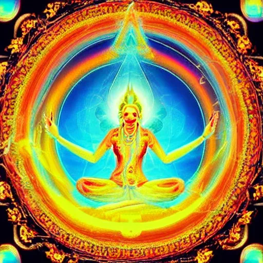 Image similar to “ woman ascending to moksha, hindu eschatology, ps 2 style graphics, hallucinogenic space dust, enlightenment, wheel of samsara ”