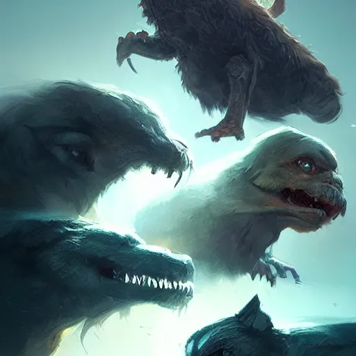 Prompt: four living creatures that had eyes all over their bodies,digital Art, hiperrealist Detailed, cinematographic, artstation Greg rutkowski