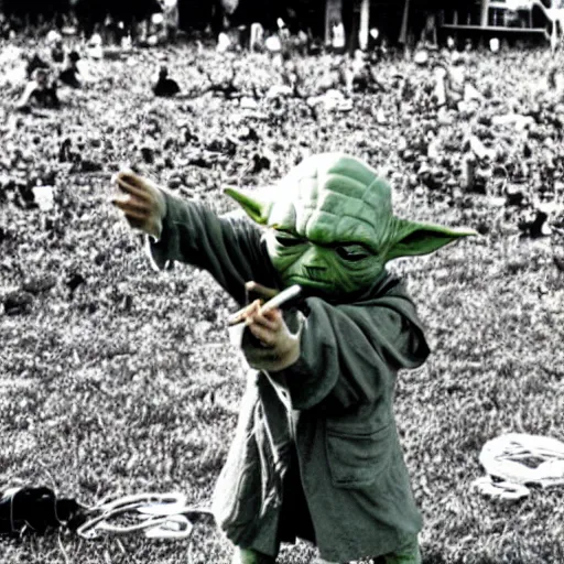 Image similar to yoda performing at woodstock