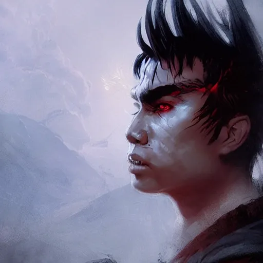 Prompt: lost boys rufio, darkwave, darksynth, character portrait headshot concept art, sharp, digital matte painting, art by luis royo, greg rutkowski, wlop, dramatic lighting, trending on artstation