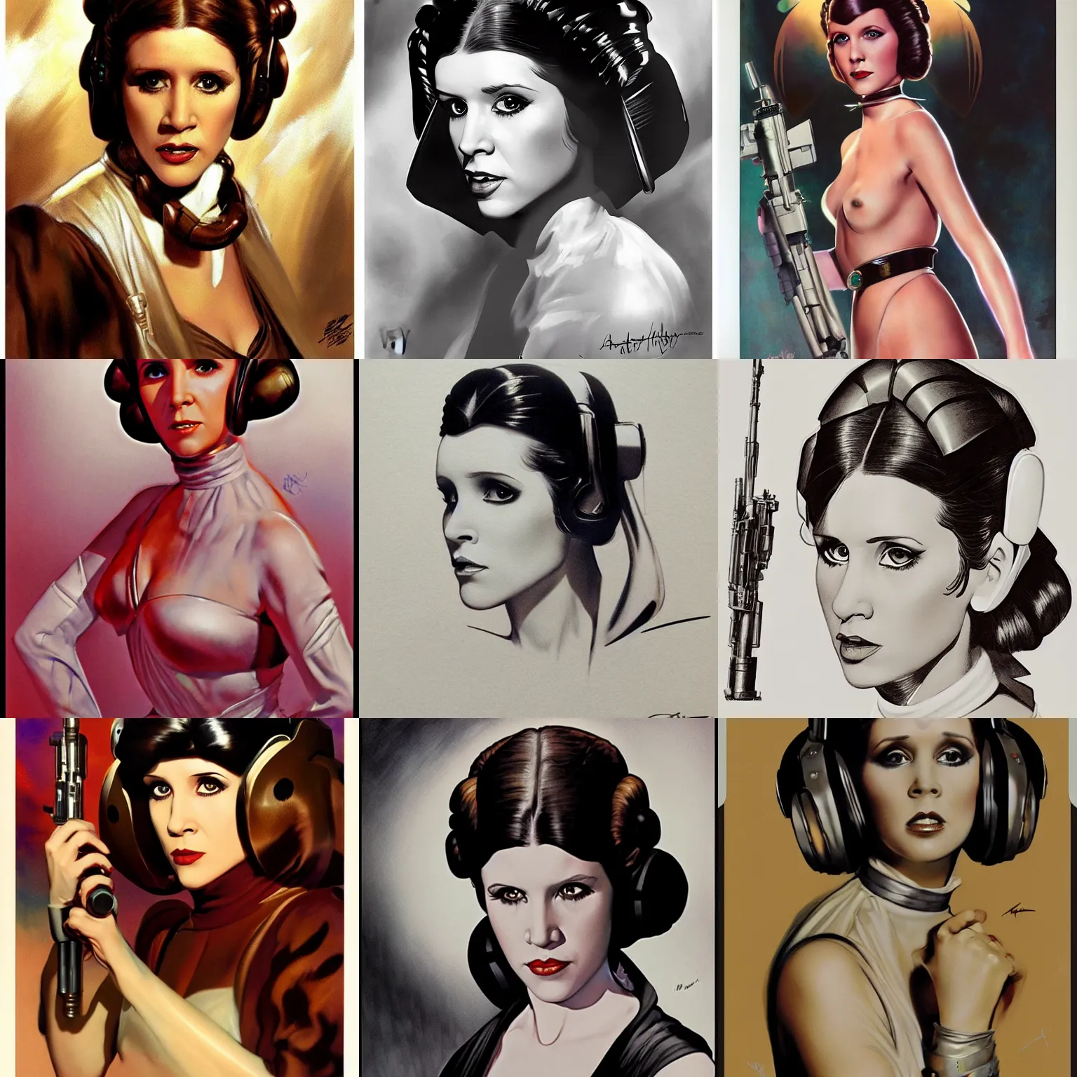 Prompt: princess leia drawn by simon bisley and rolf armstrong, trending on artstation