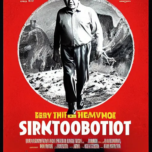 Prompt: movie poster for a movie where Sir David Attenborough discovers Bigfoot