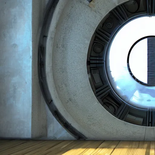 Image similar to wheatley portal 2, blender, render, 4 k, high res, unreal engine, raytracing, light simulation