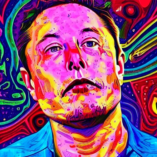 Prompt: a portrait of elon musk crying with a psychedelic background