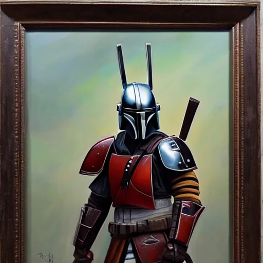 Prompt: samurai Mandalorian, oil on canvas, high quality