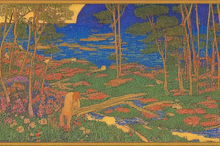 Image similar to a serene landscape by Ivan Bilibin