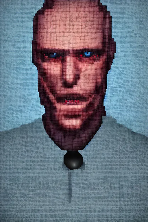 Image similar to man made of tv static, game character, portrait, realism