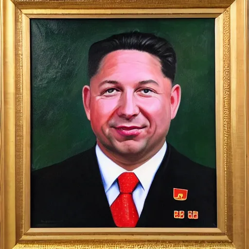 Image similar to oil painting of Ron Desantis in the style of a North Korean portrait