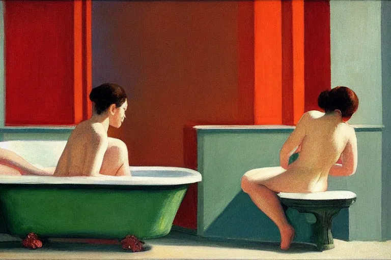 Prompt: in the Bath in the style of Edward Hopper