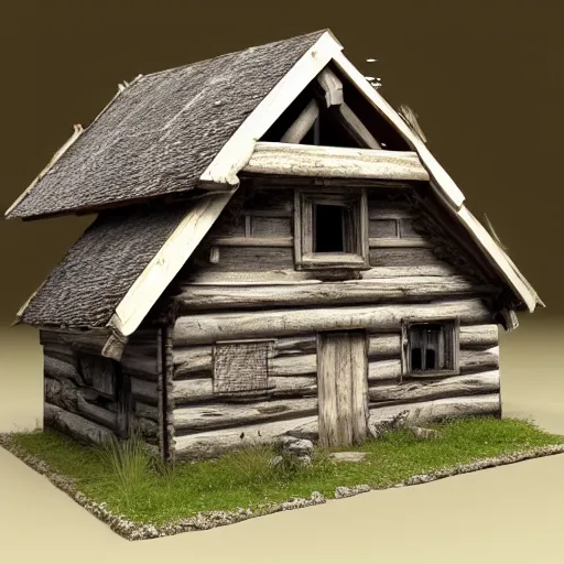 Image similar to an abandoned medieval cabin 3d model, ultrafine detailed, trending on artstation