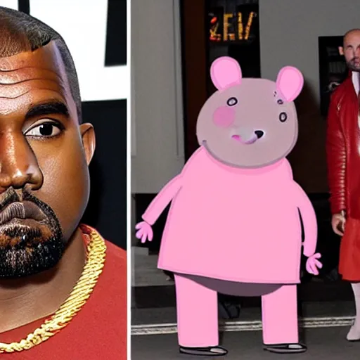 Image similar to kanye west dressed as peppa pig