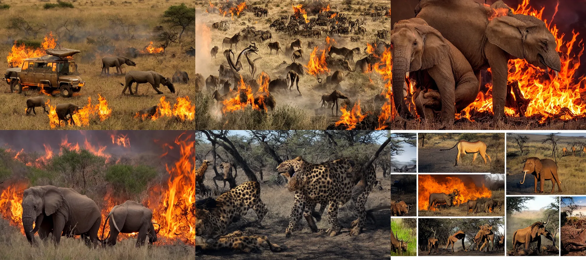 Prompt: A safari tour in hell, fire and brimstone, demons, Nature Magazine, wide shot