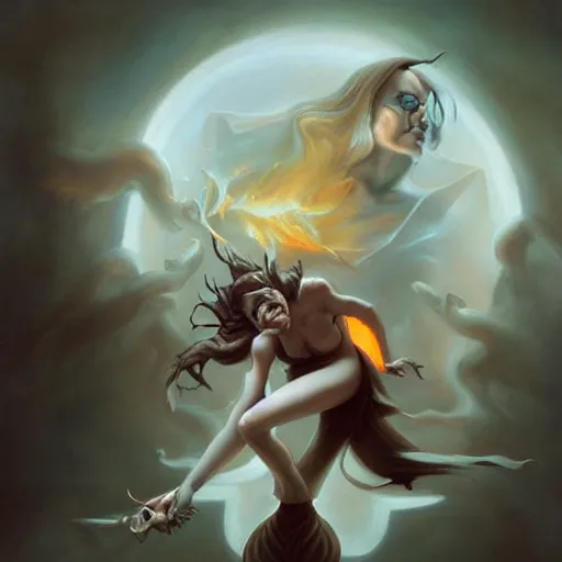 Image similar to emma watson demonic birth from insanity dimension by peter mohrbacher