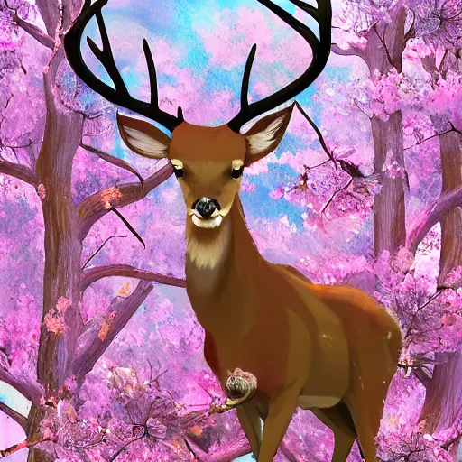 Image similar to professional digital art of a deer with cherry blossom antlers, fantasy, award-winning, 8K, HD, high quality, highly detailed