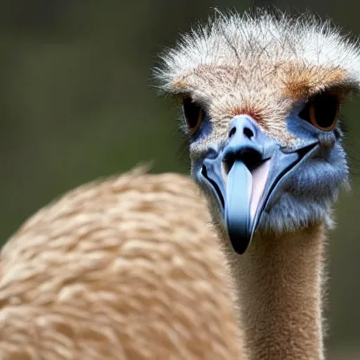 Image similar to an ostrich with muscular human arms.