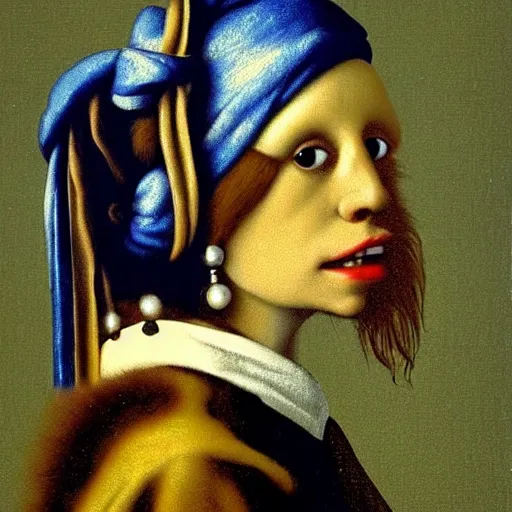 Prompt: chewbacca with a pearl earring, painting by vermeer