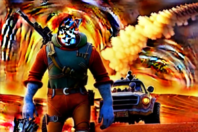 Image similar to nick wilde, heavily armed and armored facing down armageddon in a dark and gritty reboot from the makers of mad max : fury road : witness me