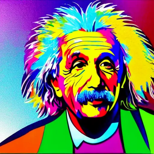 Prompt: rainbow excited einstein. pop art