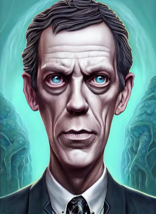 Image similar to lovecraft lovecraftian portrait of hugh laurie, pixar style, by tristan eaton stanley artgerm and tom bagshaw.