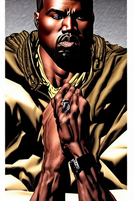 Prompt: character art by mike deodato, kanye, absolute chad