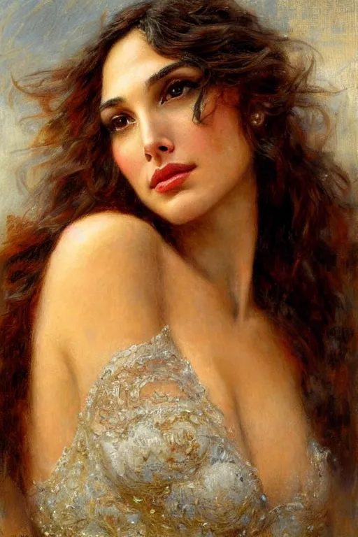 Prompt: high detail portrait of gal gadot by gaston bussiere.