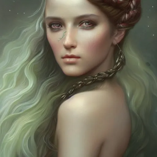 Image similar to a painting of a beautiful women with long hair, a detailed painting by tom bagshaw, featured on cgsociety, fantasy art, detailed painting, deviantart, deviantart hd