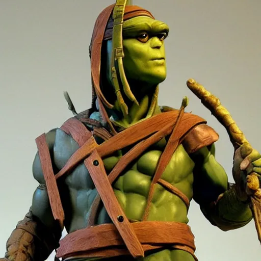 Image similar to donatello from the teenage mutant ninja turtles sculpted by donatello the renaissance artist, marble, cinematic, high details