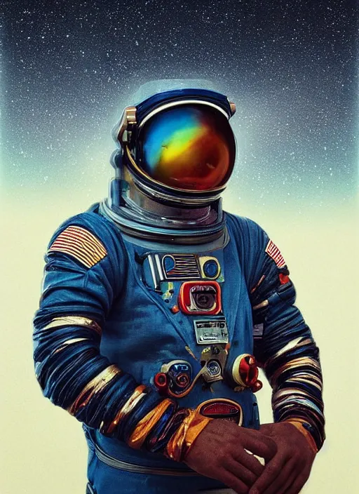 Image similar to a portrait of a man with a space suit on, a photo by sam spratt, trending on behance, retrofuturism, da vinci, art on instagram