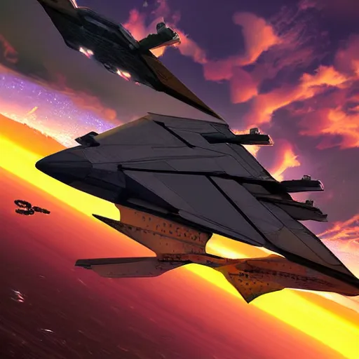Prompt: science fiction video game fighter spaceship flying over earch, sunrise background, digital art, Thisset style