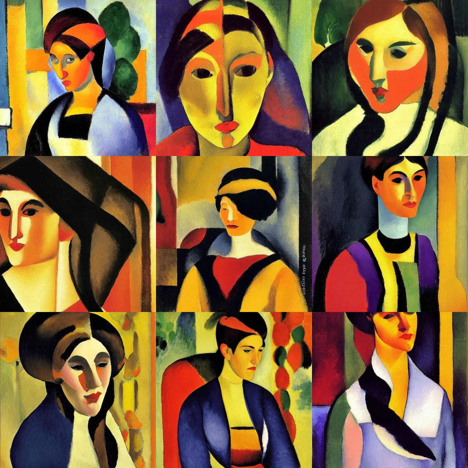 Prompt: beautiful woman portrait, by august macke