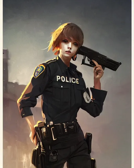 Image similar to Hyper realistic painting of a beautiful girl in a police uniform, hyper detailed, anime, by greg rutkowski, trending on artstation