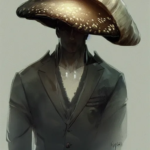 Prompt: bust portrait of a well - dressed mushroom man with a mushroom head, dramatic lighting, illustration by greg rutkowski, yoji shinkawa, 4 k, digital art, concept art, trending on artstation