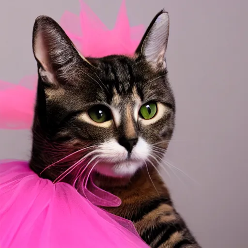 Image similar to a cat wearing a pink ballerina costume, 4 k