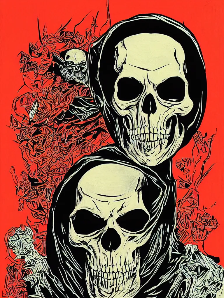 Image similar to portrait of skeletor, poster, fear, ominous, danger, by shepard fairey