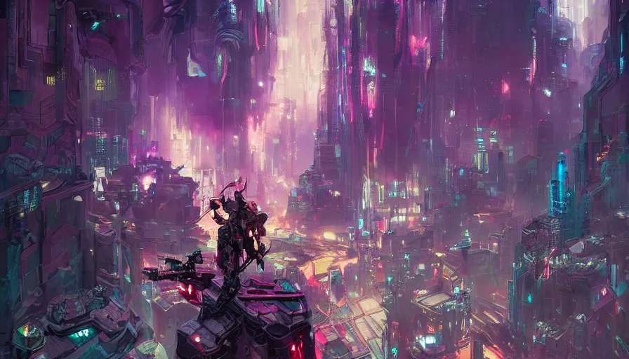 Image similar to psychedelic cyberpunk stylish super soldier in a dark complex scifi vast detailed city, allegorical style, by peter mohrbacher, jeremy mann, francoise nielly, van gogh, ross tran, beautiful, award winning scenery