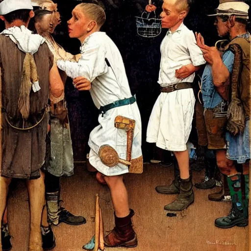 Image similar to White tribesmen. A Norman Rockwell painting.