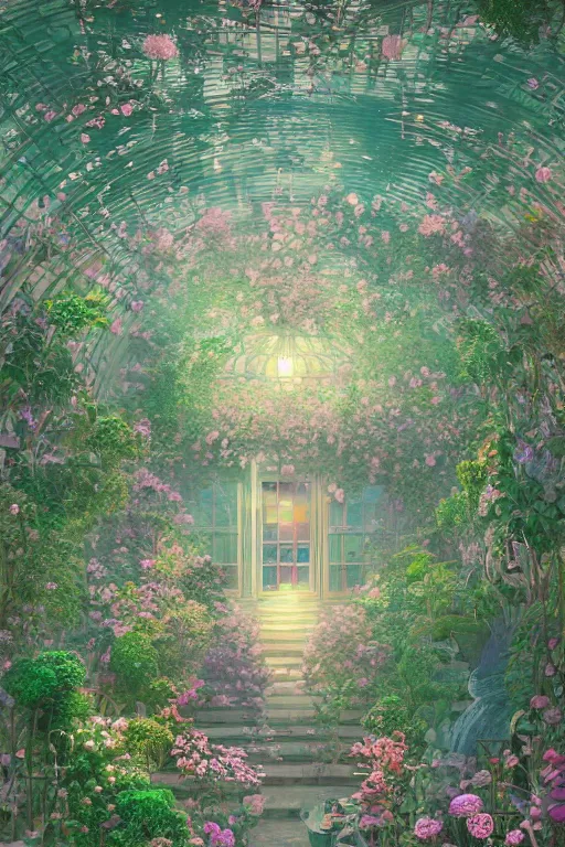 Image similar to a beautiful hyperdetailed illustration of absolutely beautiful blooming flower house alone, perfectly shaded, atmospheric lighting, style of studio ghibli, makoto shinkai, raphael lacoste, louis comfort tiffany, artgerm, james jean, victo ngai, ross tran, chinese style