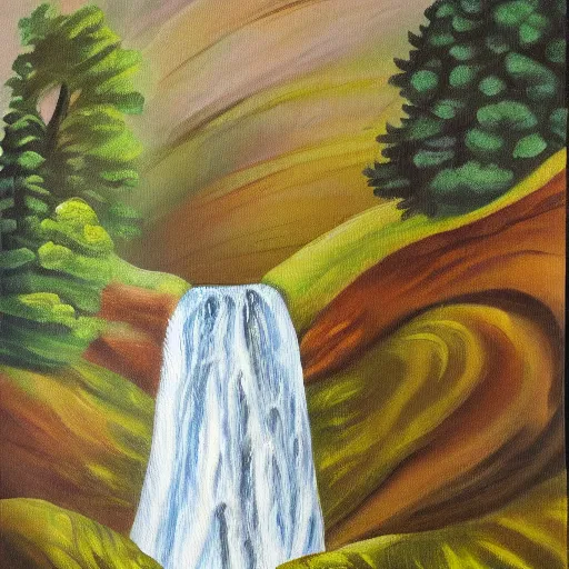 Image similar to a painting of a waterfall, in the style of dadi gudbjornsson