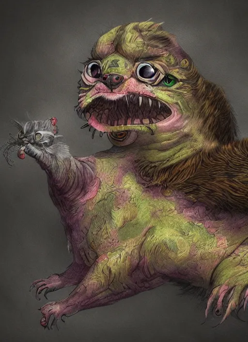 Prompt: hideous cat pigeon chimera, digital art, painting, soft lighting, horror, abomination, detailed, realistic