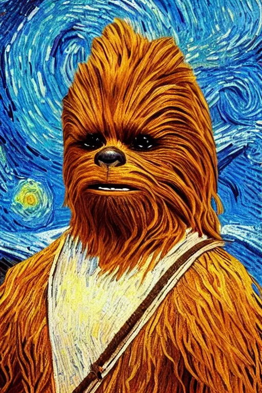 Image similar to bright beautiful oil painting portrait of chewbacca in 1 9 th century clothing, light scatter, van gogh