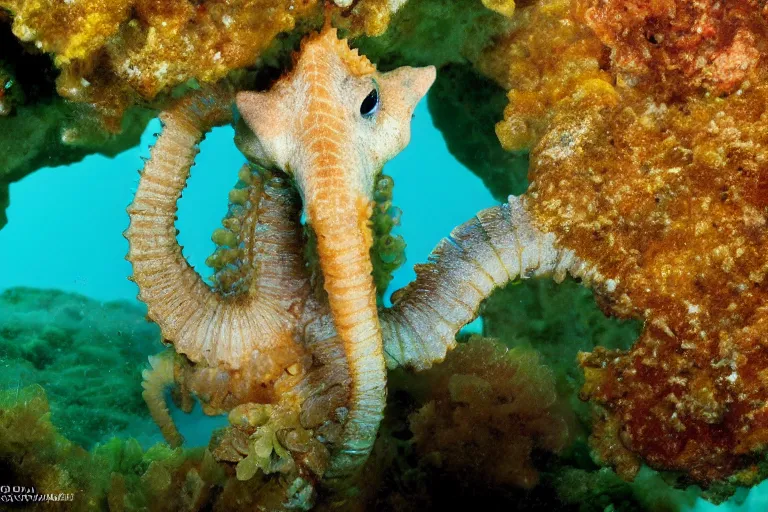 Image similar to underwater photo of a seahorse jiraffe hybrid by national geographic