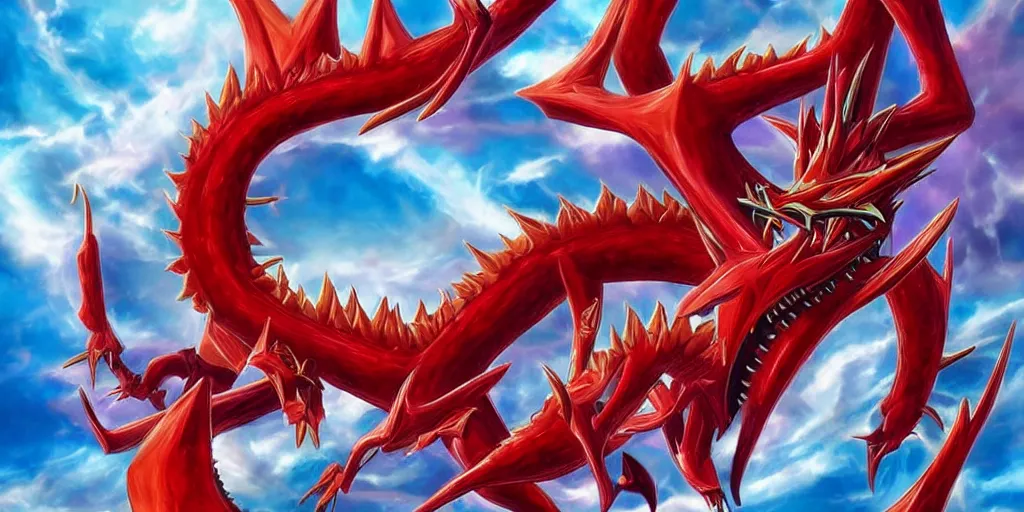 Prompt: slifer the sky dragon, yugioh, hyperrealistic, real, hd, realistic, detailed, 4 k