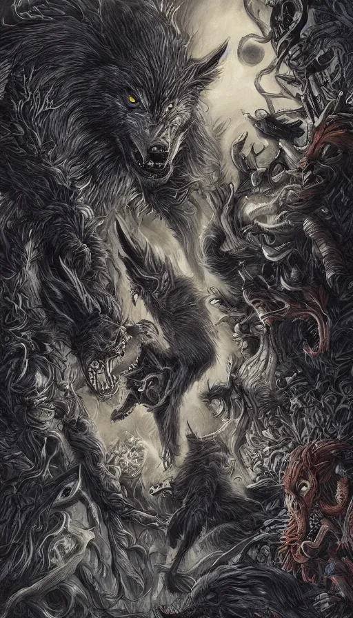 Image similar to Werewolf in London, by Ayami Kojima, studio ghibli, cinematic lighting, intricate, highly detailed, digital painting, trending on artstation, Illustration, epic scale