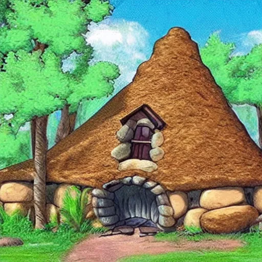 Prompt: the flintstone's house, photorealistic,