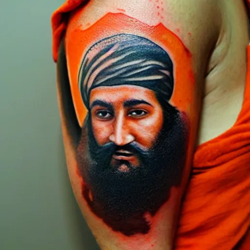 tattoo of osama bin laden, red, orange, and white ink, Stable