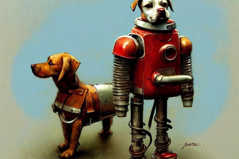 Image similar to adventurer ( ( ( ( ( 1 9 5 0 s retro future robot android dog. muted colors. ) ) ) ) ) by jean baptiste monge!!!!!!!!!!!!!!!!!!!!!!!!! chrome red