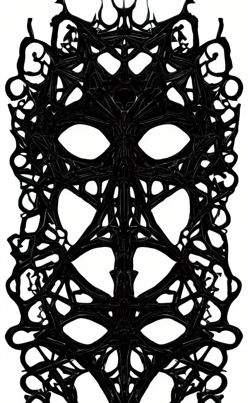 Image similar to a face made of black cast iron on a black background. gothic baroque. low poly. symmetry. epic. ominous shapes. hyper detailed.