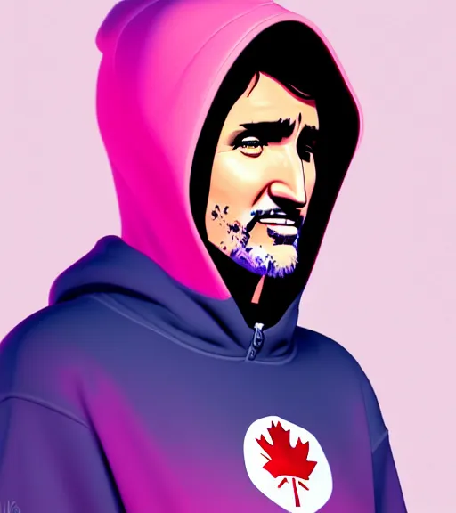 Image similar to face icon stylized minimalist justin trudeau pink hoody glock!!, loftis, cory behance hd by jesper ejsing, by rhads, makoto shinkai and lois van baarle, ilya kuvshinov, rossdraws global illumination