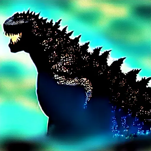 Prompt: godzilla in water